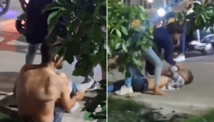 बॉयफ्रेंडला हॉटेलमध्ये पकडलं; मुलीने छातीवर बसून त्याला अर्धनग्न करुन चोपलं; पाहा Video 