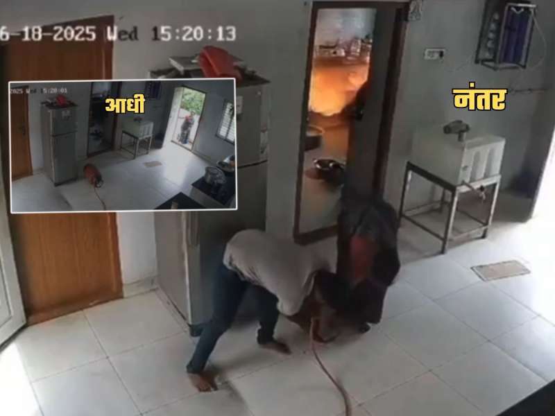 लीक होणाऱ्या सिलेंडरचा रेग्युलेटर ऑफ करताना किचनमधून आग अन्...; थरार CCTV त कैद