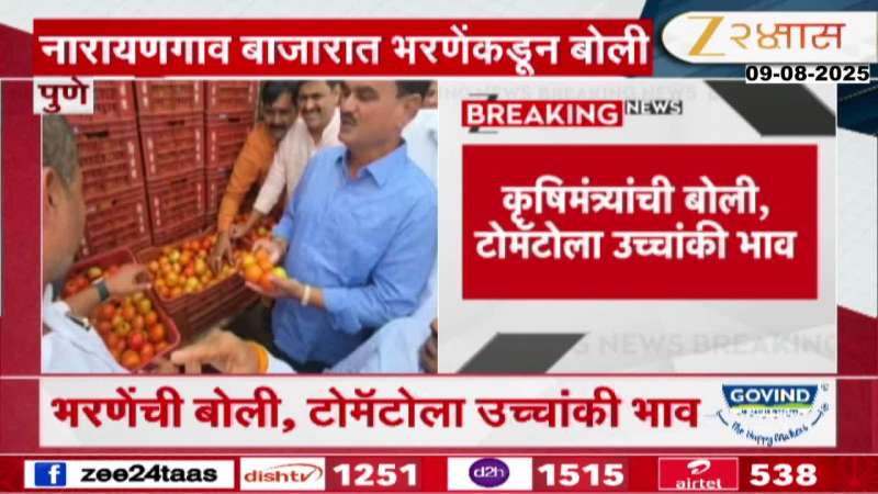 Agriculture Minister Dattamama Bharne directly bids for the auction of tomanto in the Narayangaon market