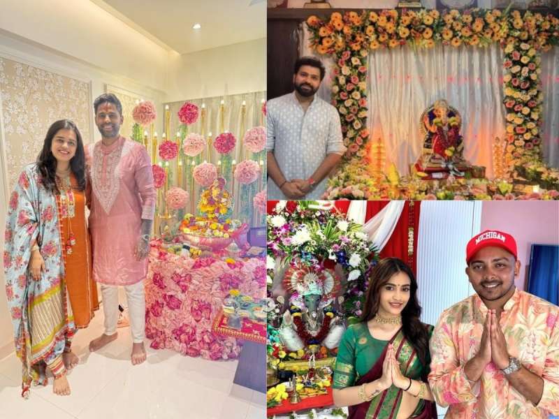 भारताच्या स्टार क्रिकेटर्सच्या घरी गणपती बाप्पाचं जल्लोषात आगमन, पाहा Photos 