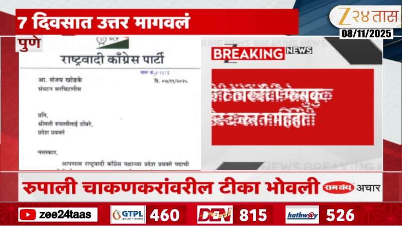 NCP Gives Notice To Rupali Thombare Marathi news