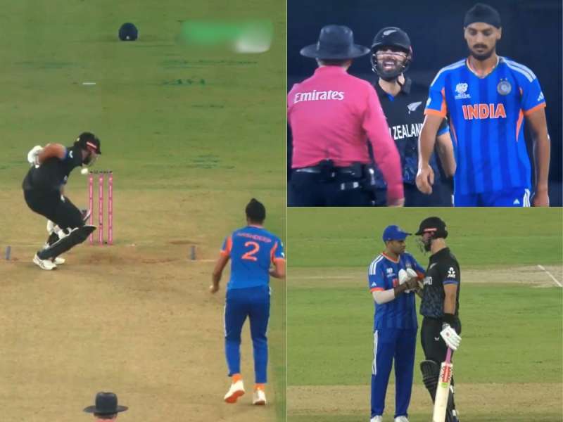 IND VS NZ Final : अर्शदीपने फलंदाजाला बॉल फेकून मारला, मिचेल त्याचा मागे बॅट घेऊन धावला, मैदानात फायव्होल्टेज ड्रामा